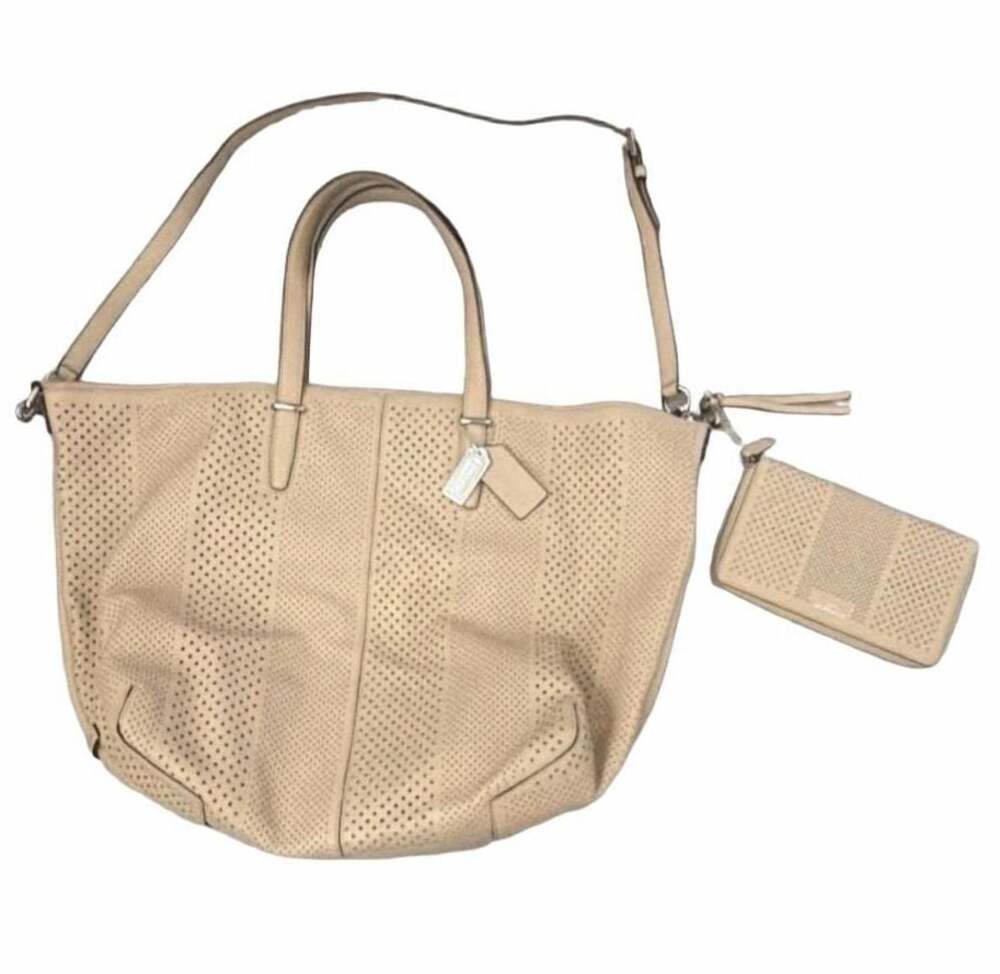 Coach Perforated Leather Tote Bag with Matching Wallet